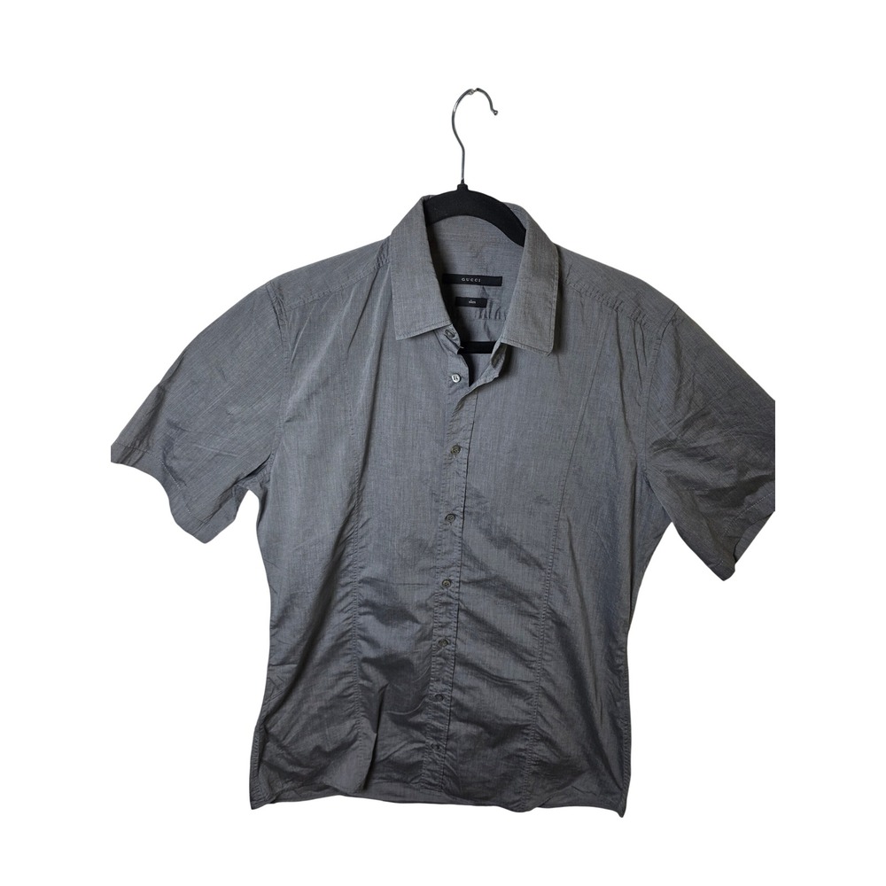 Gucci Mens Grey Short Sleeve Button Up Slim Fit Shirt Luxury Designer Grey